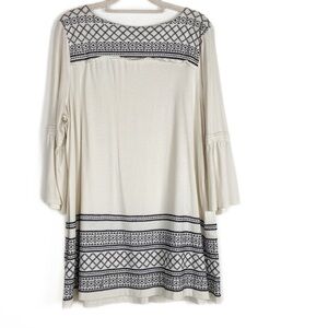 J. Jill Ivory Aztec Embroidered Three Quarter Bell Sleeve Tunic Top